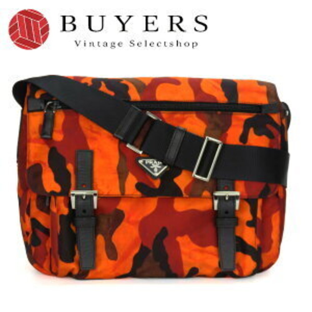 Prada Camouflage Nylon Shoulder Bag Orange Triangular Placket